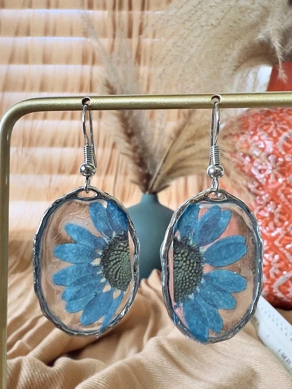 Blue & Silver Floral Dangle Earrings